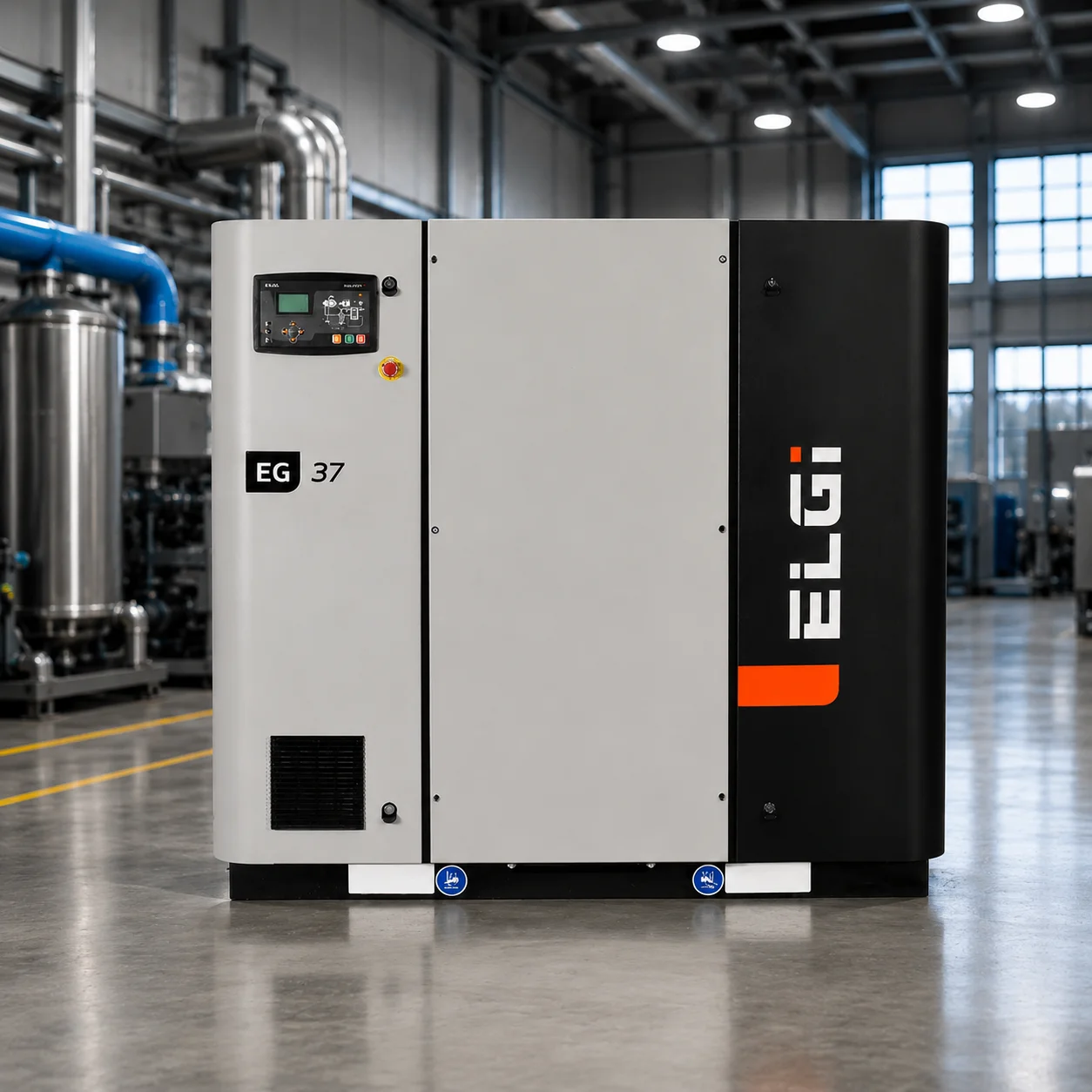 Compressor industrial ELGi EG 37 instalado em fábrica