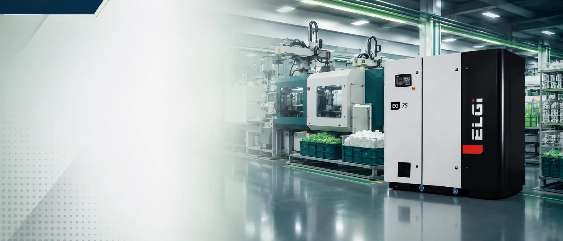 Compressor industrial ELGi instalado em área de produção