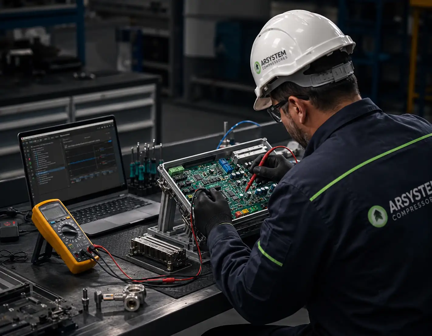 Módulo eletrônico de compressor de parafuso em bancada para diagnóstico e recuperação